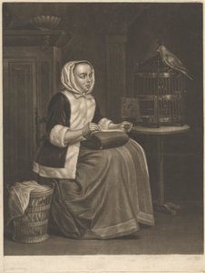 Frau beim Nähen von Abraham Blooteling