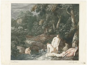 Diana und ihre Nymphen, badend in einem Fluss von Abraham Bloteling