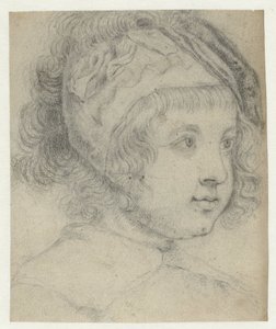 Kinderkopf mit lockigem Haar und Mütze, nach rechts von Abraham Bloteling
