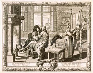Ehemann mit Frau auf dem Schoß am Kamin, Bosse, Abraham von Abraham Bosse