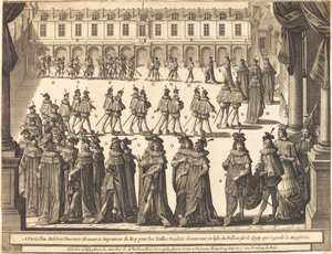 Marsch des Königs und der Ritter des Heiligen Geistes im Hof von Fontainebleau