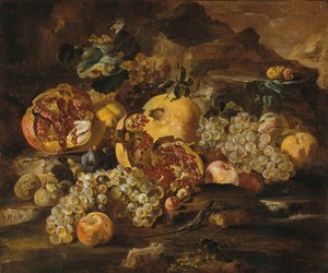 Granatäpfel und andere Früchte in einer Landschaft