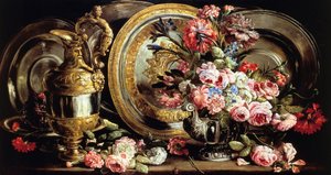 Stillleben mit Silber und Blumen