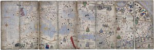 Vier Pergamentblätter des Katalanischen Atlas von Abraham Cresques