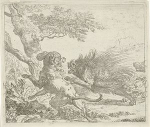 Stachelschwein von Hunden angegriffen von Abraham Danielsz. Hondius