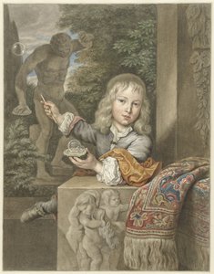 Junge, der Seifenblasen macht von Abraham Delfos