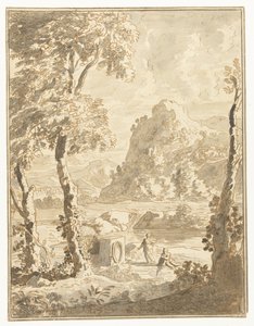 Arkadische Landschaft mit kleinen Figuren