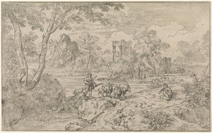 Arkadische Landschaft mit Ziegenhirte von Abraham Genoels