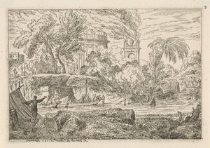 Arkadische Landschaft mit Triumphbogen von Abraham Genoels