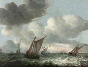 Fischerboote vor der Küste in stürmischer See