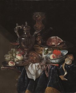 Silberner Weinkrug, Schinken und Früchte, ca. 1660-1666 von Abraham Hendricksz van Beyeren