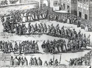 Prozession zur Hochzeit von Friedrich V., Kurfürst von der Pfalz und Prinzessin Elisabeth, ca. 1613 von Abraham Hogenberg