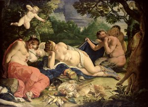 Diana und schlafende Nymphen, besucht von Satyrn