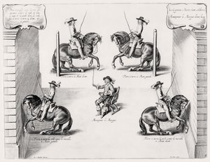 Illustration aus einem Reitmanual, graviert von Peeter Clouwet (1629-70), 1658