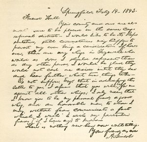 Brief von Abraham Lincoln an Alden Hall, datiert 14. Februar 1843 von Abraham Lincoln