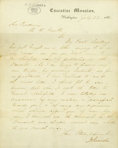 Brief unterschrieben A. Lincoln, Executive Mansion, Washington, an Seine Exzellenz, H.R. Gamble, 23. Juli 1863 von Abraham Lincoln
