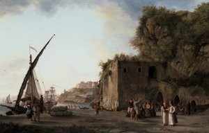 Hafenansicht mit Händlern und Seeleuten, die Musik spielen von Abraham Louis Rudolph Ducros