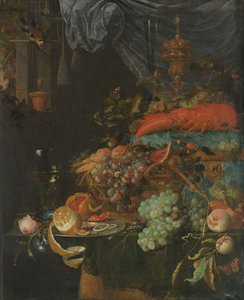 Stillleben mit Früchten und einem Stieglitz von Abraham Mignon