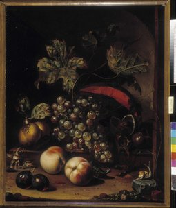 Stillleben mit Früchten und Tieren von Abraham Mignon