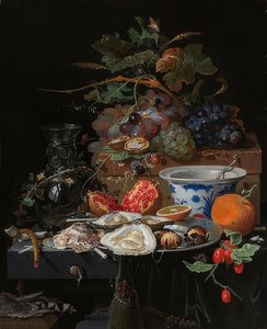 Stillleben mit Früchten, Austern und einer Porzellanschüssel von Abraham Mignon