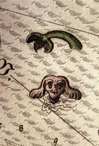 Ein Meeresmonster mit Hundekopf und Fischkörper. (Detail) einer Karte in „Theatrum Orbis Terrarum“ von Abraham Ortelius, Antwerpen 1584. von Abraham Ortelius