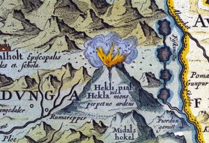 Hekla-Vulkan in Island. Atlas von Abraham Ortelius, Amsterdam 1588. von Abraham Ortelius
