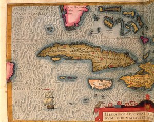 Karte von Kuba und Jamaika aus Theatrum Orbis Terrarum von Abraham Ortelius, gedruckt in Antwerpen von Abraham Ortelius