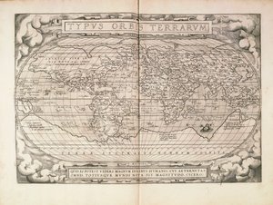 Planisphäre aus Theatrum Orbis Terrarum von Abraham Ortelius, gedruckt in Antwerpen