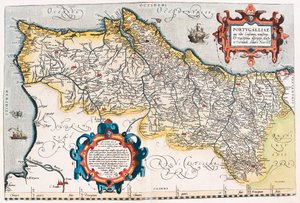 Portugiesische Geographiekarte des Territoriums von Portugal aus „Theatrum Orbis Terrarum“ von Abraham Ortelius
