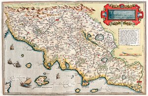Thusciae. Descriptio auctore Hieronymo Bellamarto. Geographische Karte des Territoriums der Toskana in Italien aus „Theatrum Orbis Terrarum“ von Abraham Ortelius von Abraham Ortelius
