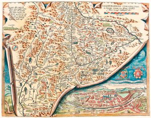 Urbis Salisburgensis genuina descriptio. Geographische Karte des Territoriums von Salzburg in Österreich aus „Theatrum Orbis Terrarum“ von Abraham Ortelius