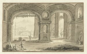 Fantasierte italienische Stadtansicht mit klassischen Bauwerken