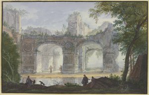 Landschaft mit antikem Torbogen von Abraham Rademaker