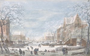 Schneefall in einer niederländischen Stadt, n.d.