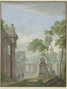Garten mit einem Grabmal zur Erinnerung an Johanna Koerten Blok von Abraham Rademaker