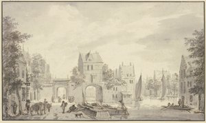 Zwei Stadttore zu Wasser und zu Land von Abraham Rademaker