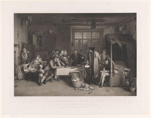 Schlichtes Interieur mit Männern, die den Besitz einer Familie beschlagnahmen von Abraham Raimbach