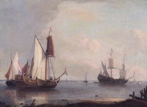 Niederländische Schiffe in einem Fluss, 17. Jahrhundert von Abraham Storck