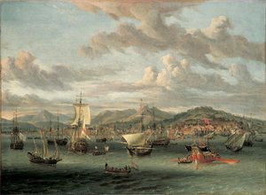 Niederländische Schiffe vor der Bucht von Smyrna mit einer Staatsbarke von Abraham Storck
