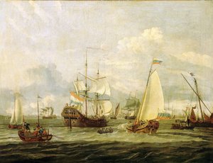 Peter der Große (1672-1725), Zar von Russland, inspiziert ein Boot in Amsterdam (Holland). Öl auf Leinwand von Abraham Storck (1635-1710). von Abraham Storck