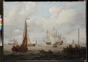 Seestück mit einem niederländischen Kriegsschiff, vor 1708
