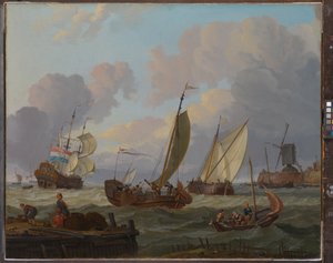 Schiffe passieren eine Windmühle, ca. 1690