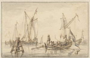 Stille See mit einigen Booten von Abraham Storck