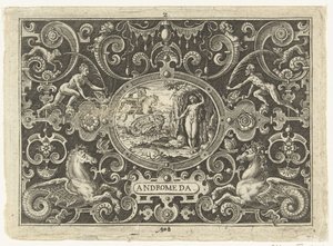 Cartouche: Perseus befreit Andromeda (Ovale cartouches mit voorstellingen uit het leven van Perseus in omlijsting van grotesken)