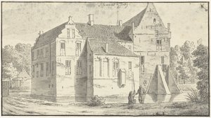 Das Haus von Rhaen in Overijssel, vorne zwei Angler von Abraham de Haen (II)
