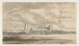 Ansicht des Schlosses von Vincennes, hinter einer Baumreihe von Abraham de Verwer