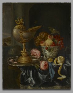 Bankett-Stillleben mit Nautilus-Pokal von Abraham van Beyeren