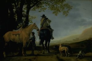 Zwei Reiter in einer Landschaft von Abraham van Calraet
