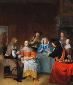 Innenraum mit eleganter Gesellschaft beim Kartenspielen