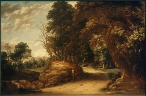 Bewaldete Landschaft mit rastenden Wanderern